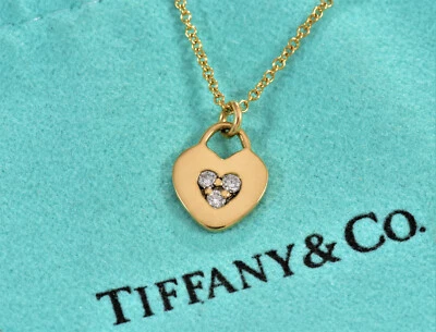 20.5" Tiffany & Co Diamond 18k Yellow Gold Heart Pendant Necklace in Box Pouch - Imagem 1 de 4
