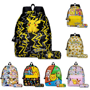 2Pcs/set Pokemon Pikachu Eevee School Bag Pencil Case Travel Backpack