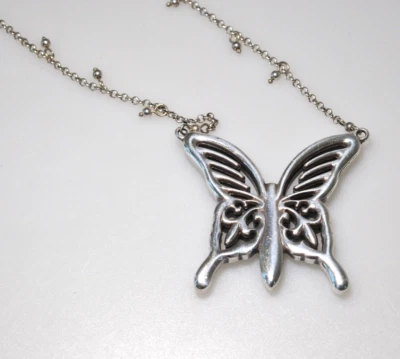 Brighton HTF swallowtail Butterfly Necklace reversible black  silver 18"  BB2 - Image 1 of 4