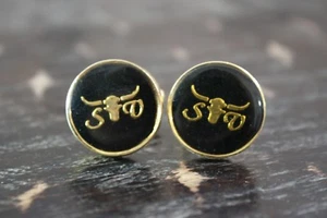 Vtg Estate Gold/Black Tone SERGIO VALENTE Steer Head Logo Design Cufflinks GUC - Imagen 1 de 5