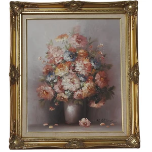 31" x 27" Still Life Flowers Oil Impasto Original Art Vintage Framed Signed - Picture 1 of 8