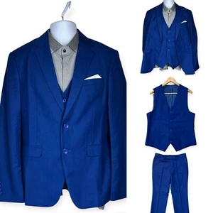 Tuta uomo MOGU slim fit blu royal 2XL 36R 32x31 2 bottoni 3 pezzi nuova con etichette $95 - Foto 1 di 24