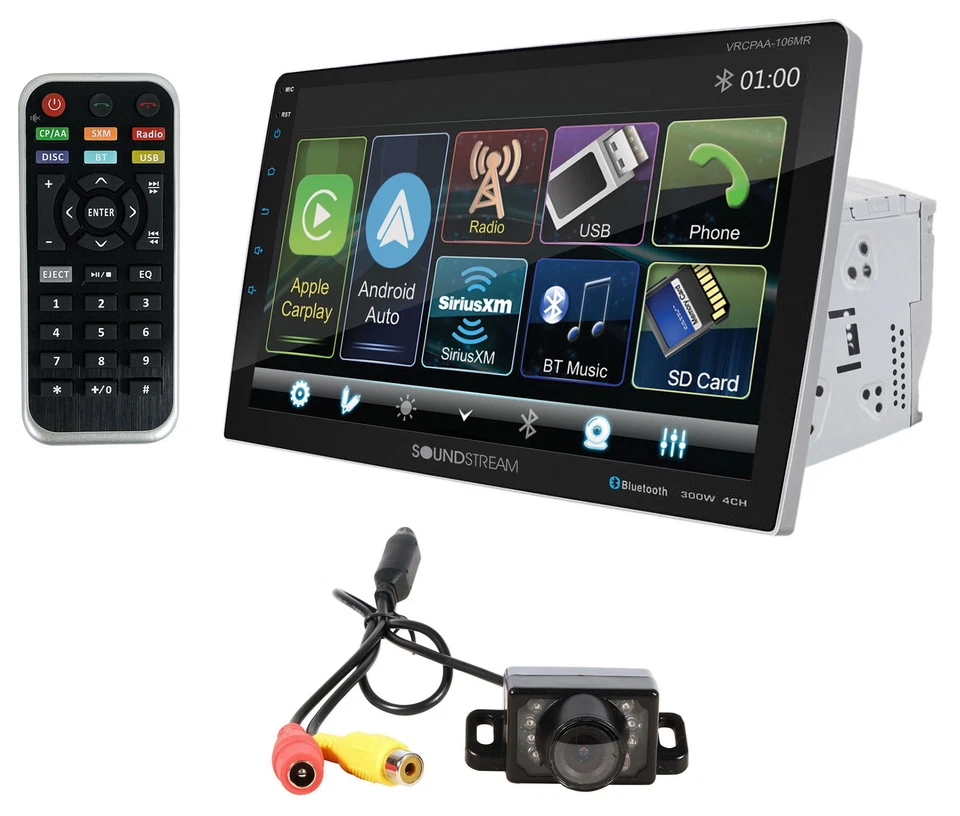 Soundstream VRCPAA-106M 10.6" Monitor Bluetooth/Carplay/Android Receiver+Camera - Image 1 of 4