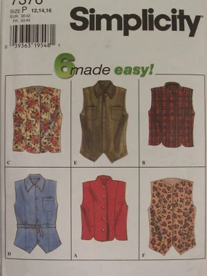 Amazing OOP SIMPLICITY 7376 Misses Lined Vests n 6 EZ Looks PATTERN 12-14-16 UC - Image 1 of 3