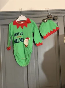 Santa's Little Helper Elf Christmas Long Sleeve Vest and Hat - 9-12 months - Picture 1 of 5