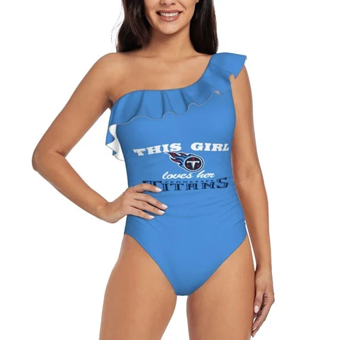 This Girl Loves Her Tennessee Titans Women's One Shoulder Ruffle Swimsuits Cover