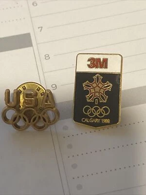 Olympics Collectible Pins 3M Calgary 1988 & USA w Rings - Image 1 of 4
