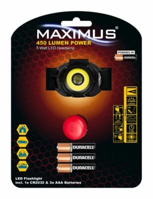 Maximus 450 Lumen Kopflampe Stirnlampe M-HDL-004-DU Duracell