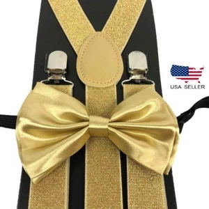 Nuevo Champagne Oro Suspendedor y Moño Vestido Esmoquin Color a Juego VENDEDOR DE EE. UU. - Imagen 1 de 5