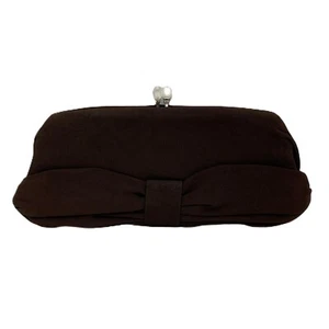 Unique Vintage Dark Brown Bow Cluth with Kiss Lock Clasp Party Evening purse - Picture 1 of 11