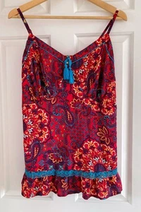 Joe Browns Red Mix Floral Strappy Viscose Top Size 12/14 Boho Holiday Summer - Picture 1 of 14