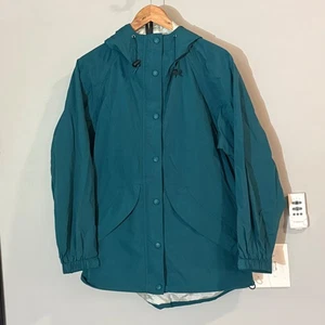 LLBean Stowaway Teal Hooded Rain Jacket packable Medium Lightweight Nylon - Picture 1 of 9