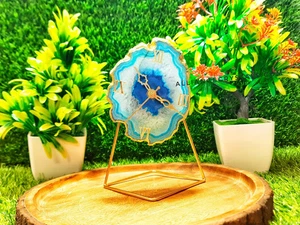 Blue Geode Agate clock Desk/Office/Home - Birthday Anniversary Wedding Gifts - Picture 1 of 5