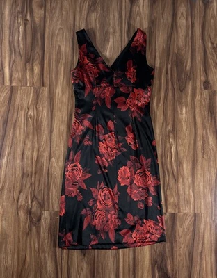 Donna Ricci Womens Dress 4 Black Red Floral Sleeveless Ruched Cocktail Elegant — 第 1/4 张图片