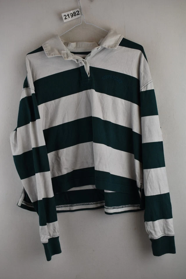 SUPERDRY Green Rugby Jumper size Uk 10 Womens Striped Pullover Casual Outdoors - Image 1 of 4