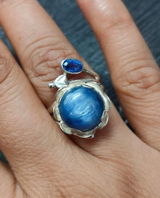 Anello FIORE in argento sterling 925 con pietra preziosa rotonda naturale... - Immagine 1 di 4