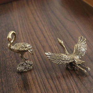 Tabletop Figurine Brass A pair of red-crowned cranes Statue Home Decor Gift - Picture 1 of 15