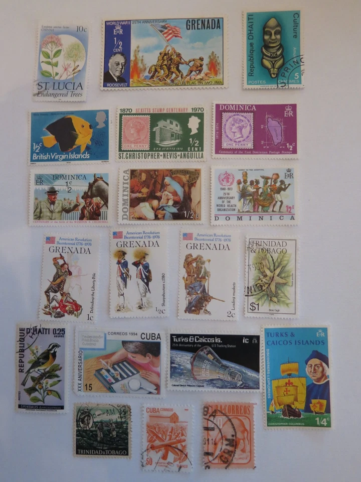 Caribbean 17 used postage stamps, Dominica,Grenada, Trinidad & Tobago, Turks etc - Image 1 of 1