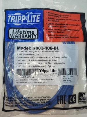 Tripp-Lite Ethernet Cable Blue Molded Patch Cable 6ft N002006BL - Image 1 of 4