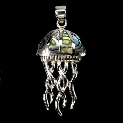 Colgante de plata de ley 925 elegante madreperla medusas piedras preciosas joyería Foto 1 de 4