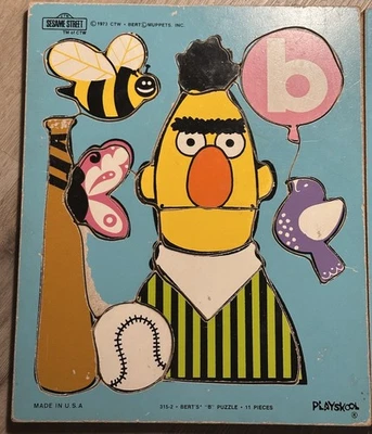 Rompecabezas de madera PlaySkool Sesame Street Burt’s B 315-2 11 piezas vintage 1973 EE. UU. Foto 1 de 4