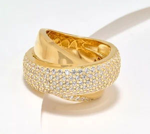 Diamonique Sterling Silver Goldclad Italia Crossover Pave Band Ring. Size 8 - Picture 1 of 1
