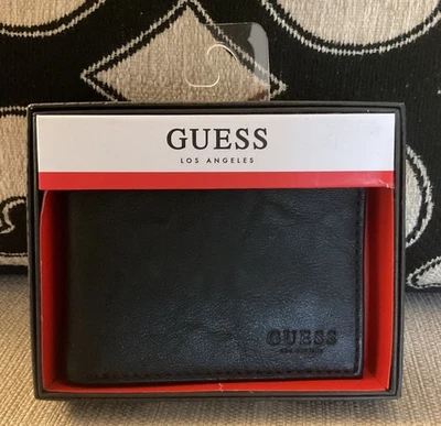 Guess Men's Bifold Leather Wallet RFID Protection Black NWT In Box - Image 1 of 4