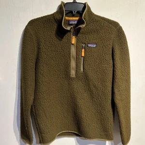 PATAGONIA Retro Pile Pullover Mens M Medium Fleece Jacket Sherpa Olive Green - Picture 1 of 7