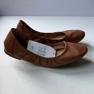 Scarpe basse Time and Tru marroni scrunch donna taglia 10 balletto nuove  - Foto 1 di 8