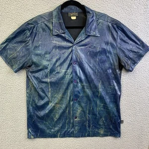 Pop Icon Vintage Blue Snakeskin Club Shirt Rave Techno Mens Sz Large Shiny 90's - Picture 1 of 9
