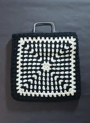 16" Vintage Handmade In Spain Crocheted Square Purse Large With Metal Handles - Image 1 of 4