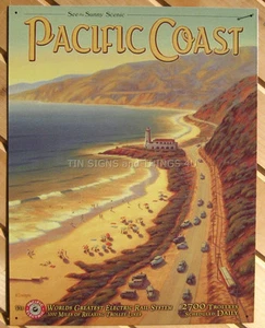 Pazifikküste BLECHSCHILD Metall Reise Poster Kunst Strand Küste Landhaus Deko 1571 - Bild 1 von 3