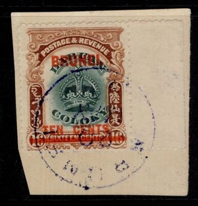 BRUNEI EDVII SG18, 10c on 16c green & brown, VFU. Cat £23. full pmk on piece - Picture 1 of 1