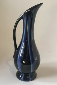 Jug Huronia Pottery Canada Canadian Lava Drip Glaze Ewer Vase Cobalt Blue Vtg - Picture 1 of 15