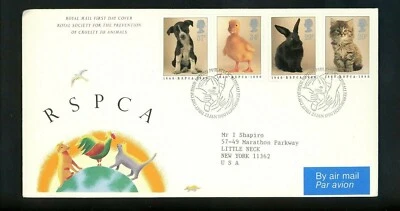 Postal History Great Britain FDC #1300-1303 RSPCA Animals pets dog cat 1990 - Image 1 of 4
