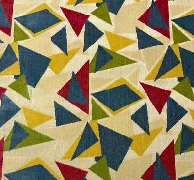 CLARENCE HOUSE MURANO MULTI ART DECO GEO MODERN LINEN VELVET FABRIC BY YARD 50"W - Image 1 of 4