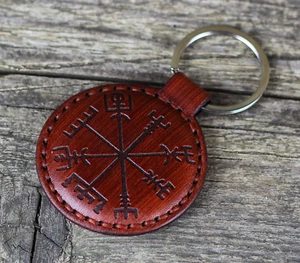 Vegvisir leather keychain, Viking key fob, Celtic key fob, Norse mythology. - Picture 1 of 6