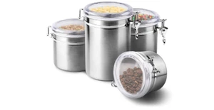 Airtight Food Storage Canister Set Stainless Steel Kitchen Countertop Lid 4 Pack - Picture 1 of 8