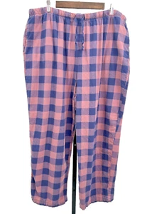 LL Bean Cotton Flannel Sleep Pants in Washed Orchid Raw Indigo Buffalo Plaid, 2X - Picture 1 of 9