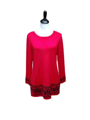 Suéter túnica suéter rojo Kim Rogers Petite LP negro estampado damasco dobladillo rayón Foto 1 de 4