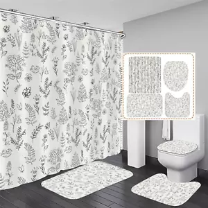 Chrainy 4Pcs Beige Floral Leaves Shower Curtain Sets Plants Spring Flowers Rusti - Picture 1 of 12