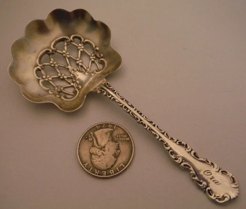 Louis XV by Whiting Sterling Silver 4.5" BON BON Serving Spoon Gold Gilt c.1891 Cover