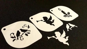 #5.2 Set 3pz Stencil Natalizi Vischio Uccellini Angelo Candela Decorazione Natale - Foto 1 di 3