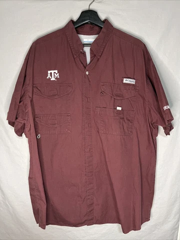 Mens NCAA Texas A&M Aggies Columbia PFG Fishing Shirt Size XL Maroon Cover
