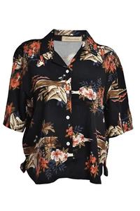 chemisier noir motifs perroquets - Black women's blouse with parrot pattern - Imagen 1 de 2