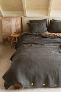Linen bedding set in charcoal with 2 matching pillow sham boho bedding quilt set - Picture 1 of 4