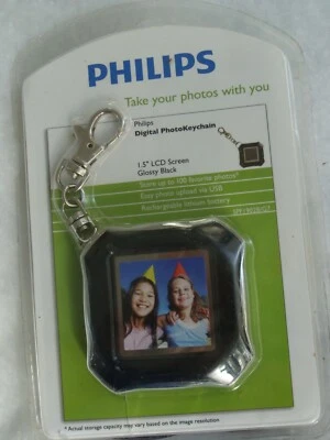 NEW Open Package Philips 1.5 inch Digital Photokeychain Black, Chrome Chain - Image 1 of 4
