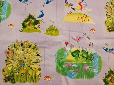 Tela de algodón Forest Wonder for Clothworks lindos ciervos pájaros ranas 3 yardas azul-lave Foto 1 de 4