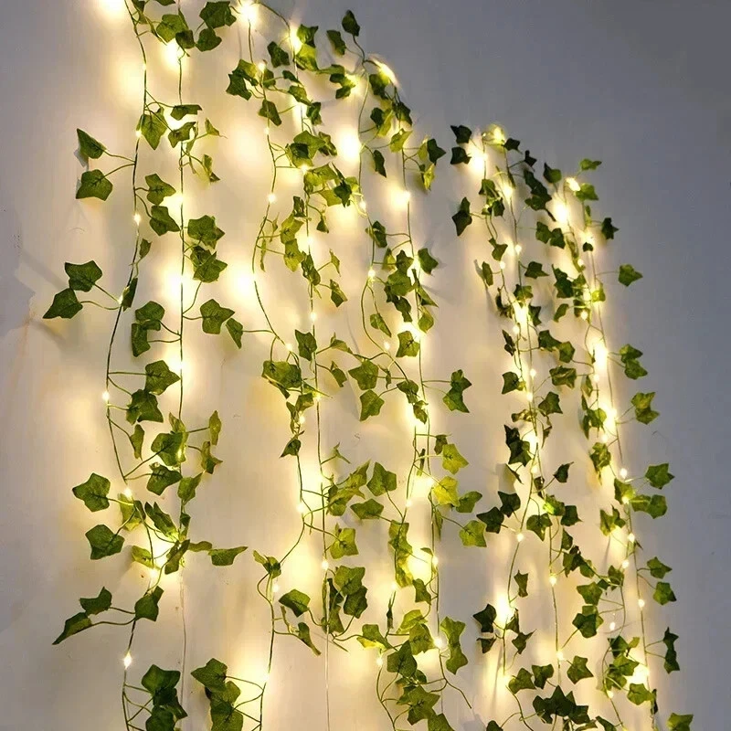 2.3m Silk Leaves Fake Creeper Green Leaf Ivy Vine 3m LED String Lights for Home - Image 1 of 4