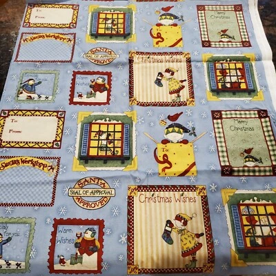Christmas Santa Workshop Elves Snowman MUMMS THE WORD Debbie Quilt Fabric 2 yard - Image 1 of 4